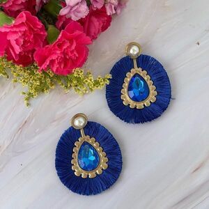 Zara blue fringe crystal dangle earrrings NEW sapphire blue